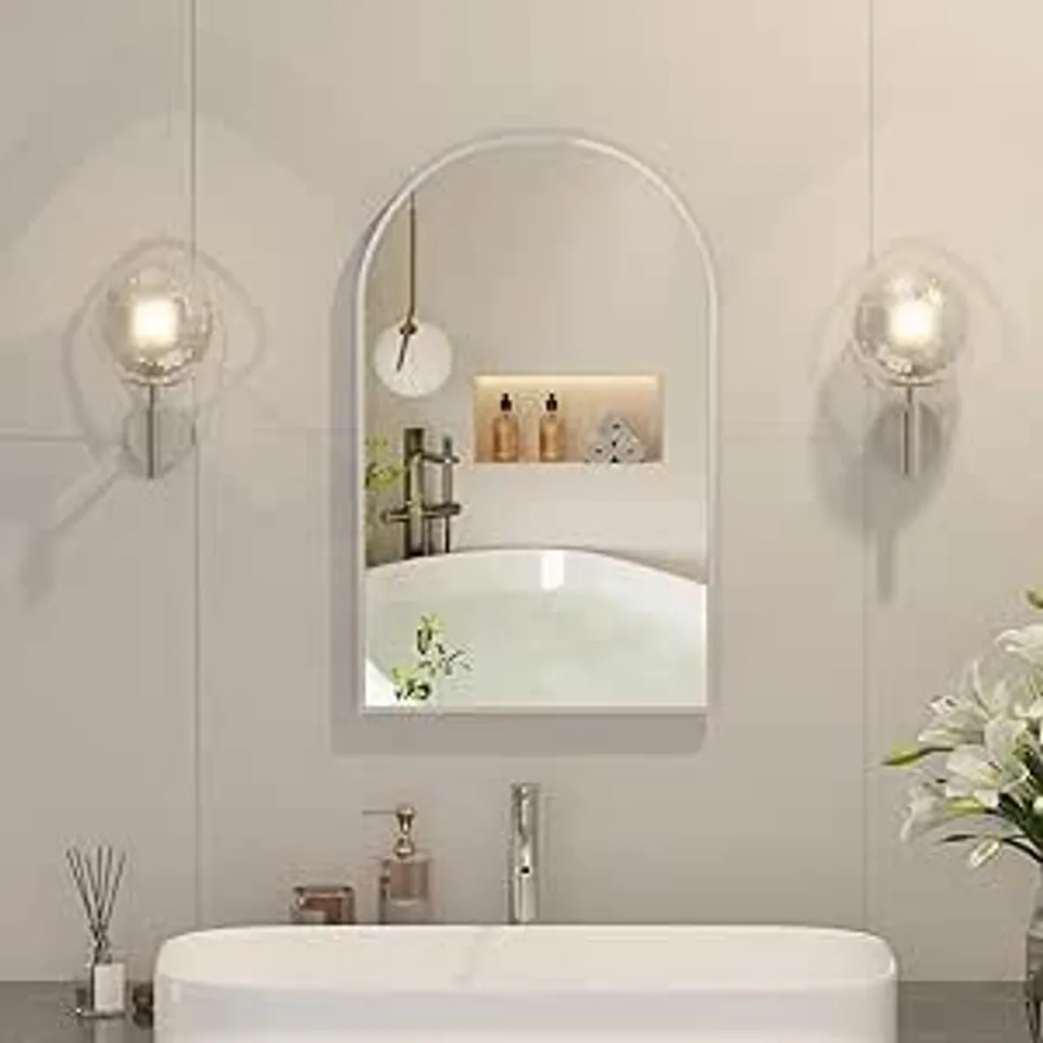 BOXED WALL MOUNTED ARCH BATHROOM MIRROR CABINET - BRUSHED NICKEL, 42X68