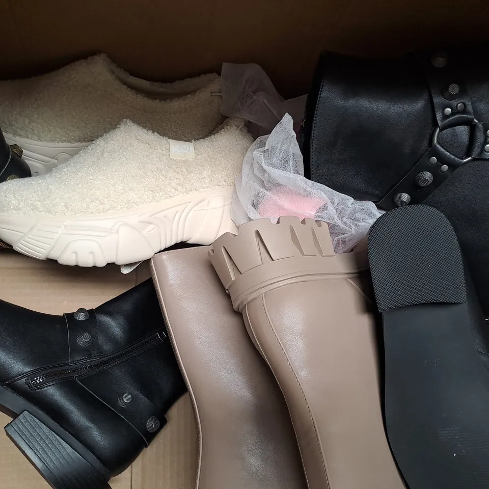 BOX OF APPROXIMATELY 10 PAIRS OF KOI SHOES AND FOOTWEAR ITEMS IN VARIOUS STYLES AND SIZES