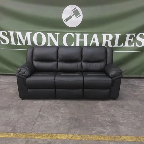 QUALITY DESIGNER BLACK FAUX LEATHER 3 SEATER SOFA 