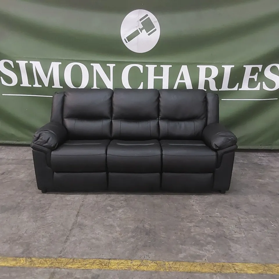 QUALITY DESIGNER BLACK FAUX LEATHER 3 SEATER SOFA 