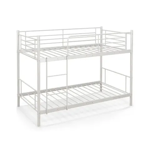 BOXED METAL TWIN OVER TWIN BUNK BEDS WITH LADDER AND FULL LENGTH GUARD RAILS