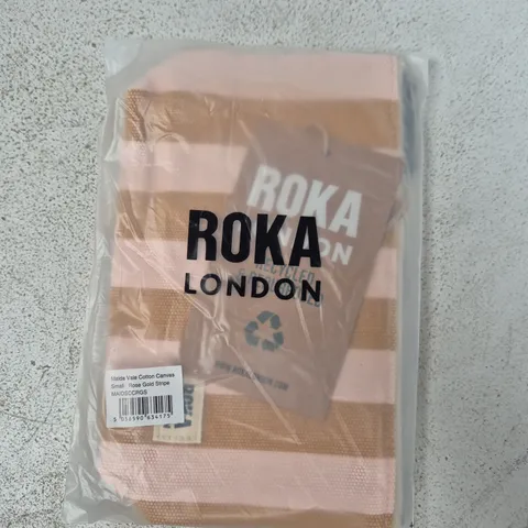 BAGGED ROKA MAIDA VALE COTTON CANVAS SMALL BAG IN ROSE GOLD STRIPE
