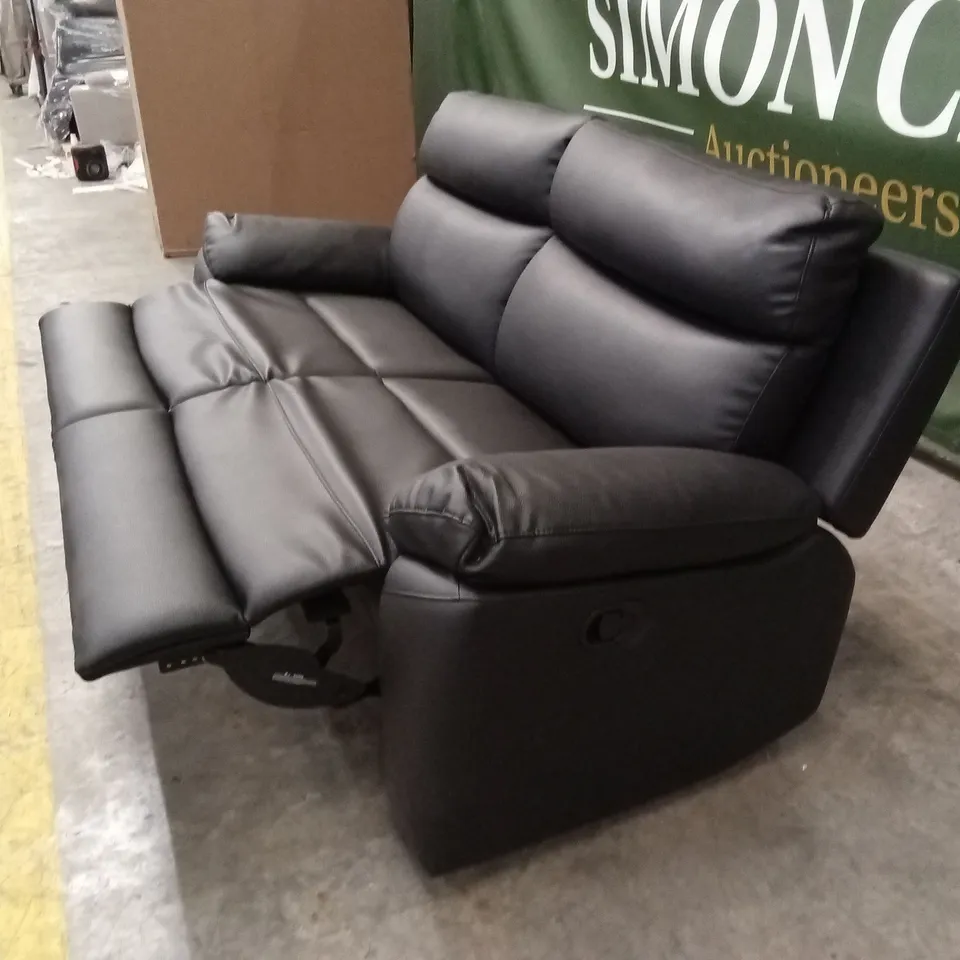 EDISON 3 SEATER LUXURY FAUX LEATHER MANUAL RECLINER SOFA - BLACK RRP £799