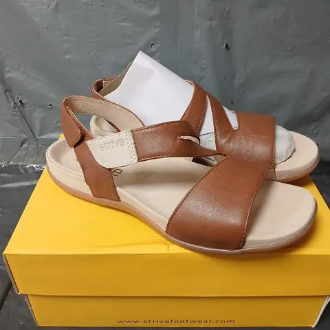 BOXED PAIR OF STRIVE JINNY SANDALS IN TAN - UK 6