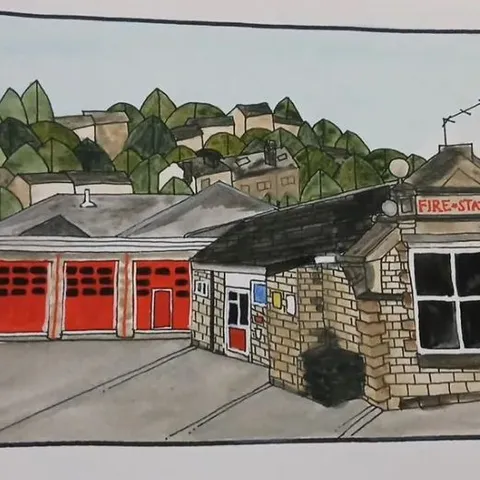 HOLMFIRTH FIRE STATION - LIMITED EDITION PRINT 9/50, SIGNED HELEN ROBINSON (2021)