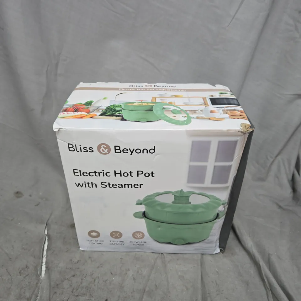 BOXED BLISS & BEYOND ELECTRIC HOT POT WITH STEAMER IN GREEN