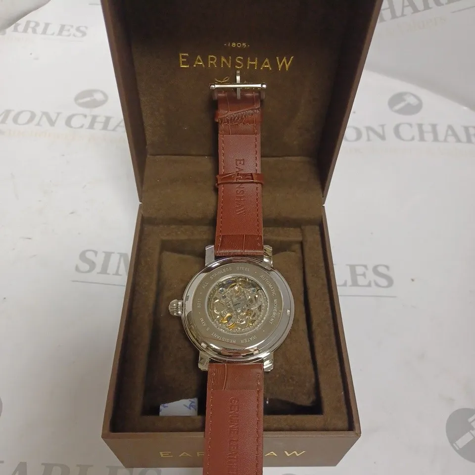 BOXED EARNSHAW LONDON BROWN GENUINE LEATHER WATCH