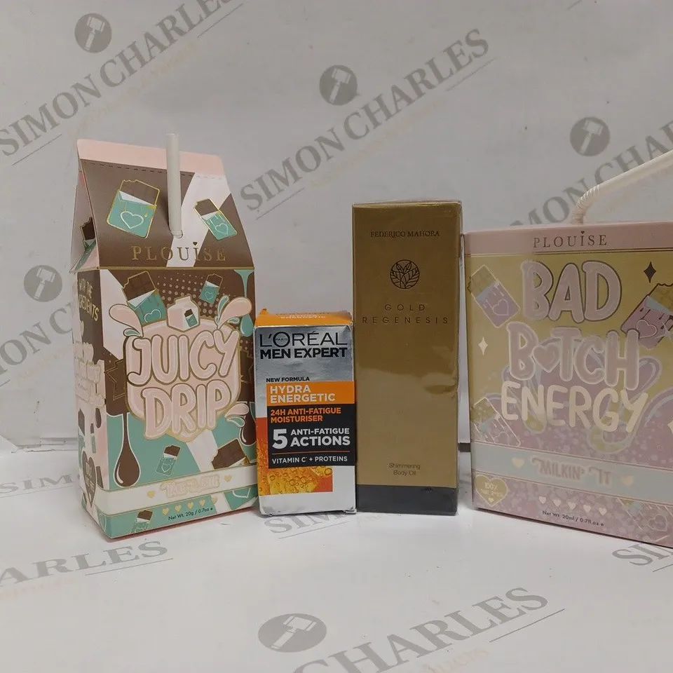 BOX OF APPROX 25 ASSORTED BEAUTY PRODYCTS TO INCLUDE PLOUISE JUICY DRIP, LOREAL MEN EXPERT ANTI-FATIGUE MOISTURISER, PLOUISE BAD ENERGY, ETC. 