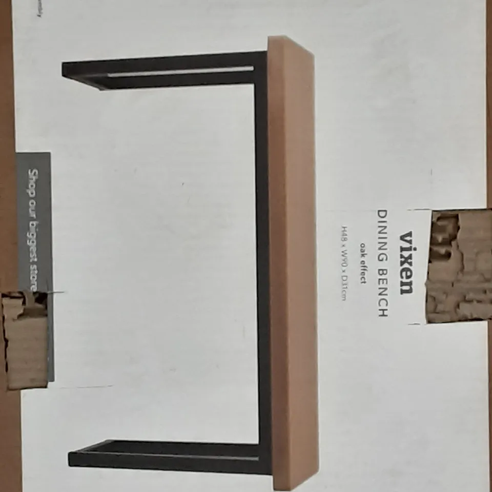 BOXED VIXEN DINING BENCH IN OAK EFFECT,  H48 X W90 X D31CM 