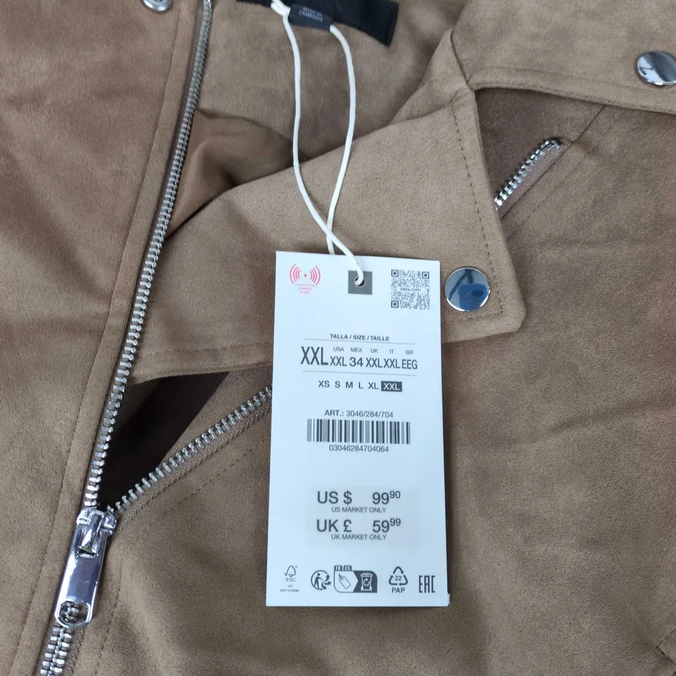 ZARA TAN SUEDE-LOOK BIKER JACKET – XXL