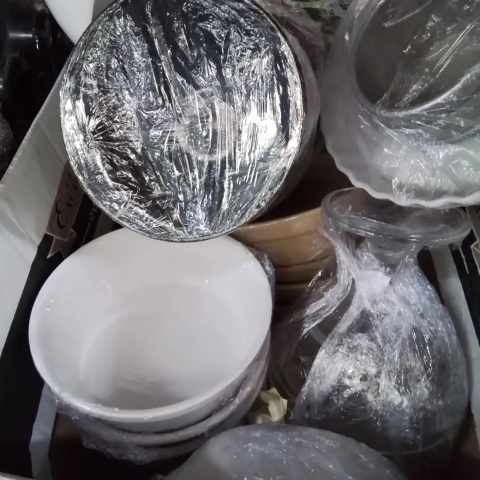 WICKER BREAD BASKET & 2 BIXES OF ASSORTED CROCKERY & CATERING SUNDRIES