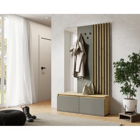 BOXED COAT RACK WITH COAT HOOKS FOR COATS, SEATING AND STORE CABINET 120×202×34CM