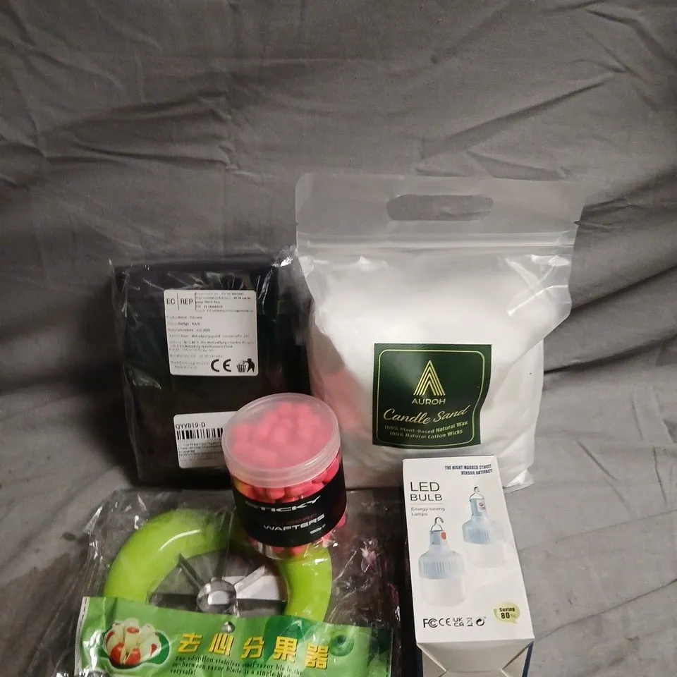 APPROXIMATEY 15 HOUSEHOLD ITEMS TO INCLUDE STICKY WAFTERS, CANDLE SAND AND AN APPLE CORER