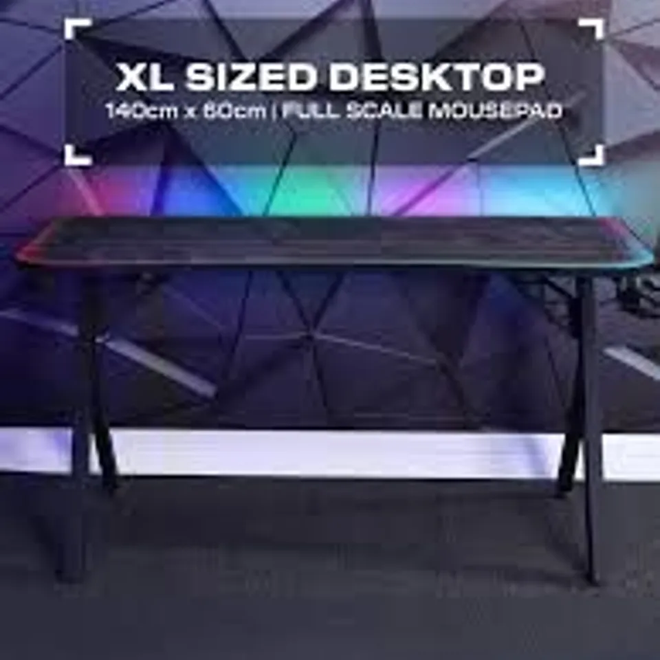 BOXED X ROCKER LUMIO XL GAMING DESK WITH 3 SIDED APP-CONTROLLED LED LIGHTING (1 BOX)