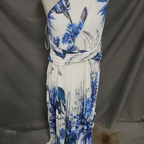 KAREN MILLEN PETITE FLORAL CRINKLE CUT OUT WOVEN MAXI DRESS IN BLUE MIX SIZE 14