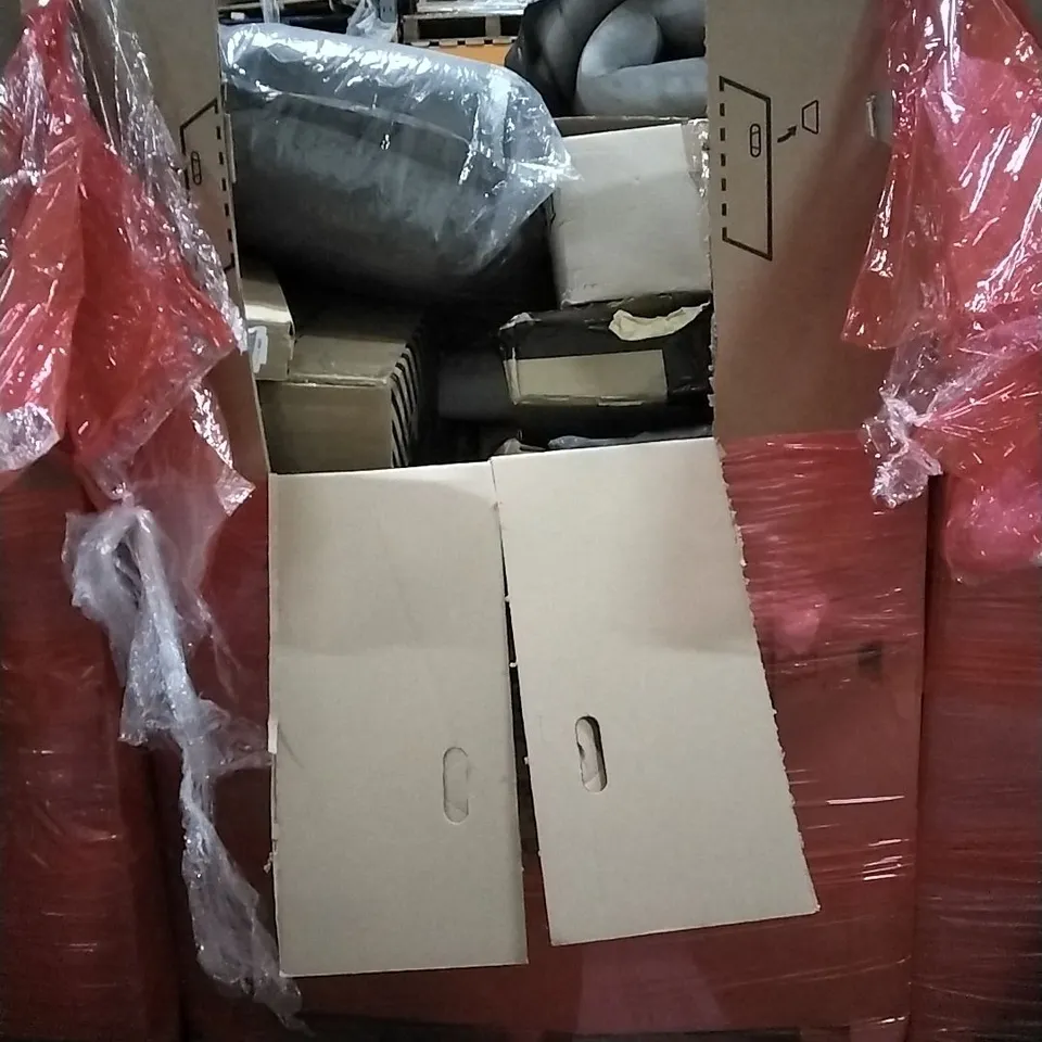 PALLET OF HOUSEHOLD ITEMS TO INCLUDE PICTURE FRAME, BALANCE HIKE, RUG AND OTHER ASSORTED ITEMS...