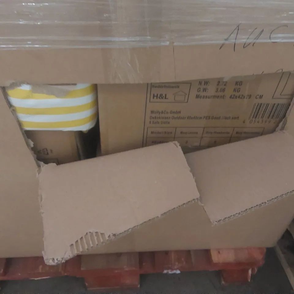 PALLET CONTAINING A LARGE QUANTITY OF ASSORTED OUTDOOR CUSHIONS