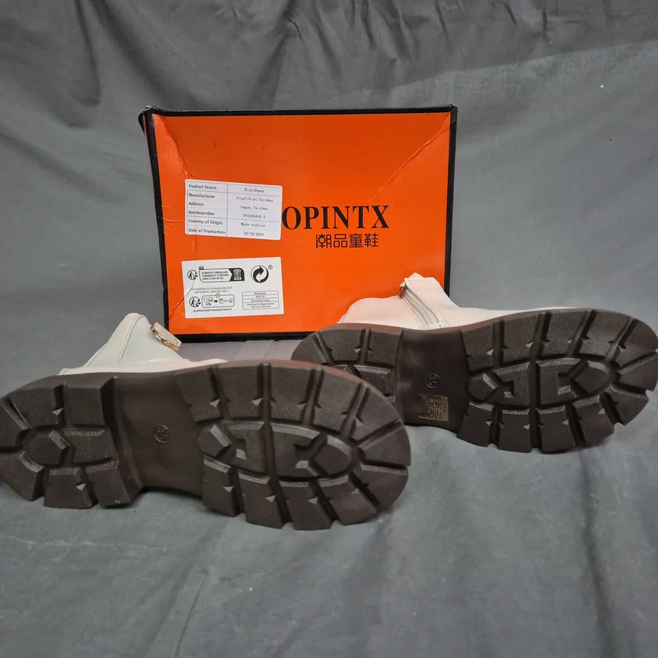 BOXED PAIR OF OPINTX CREAM BOOTS - SIZE EUR 35