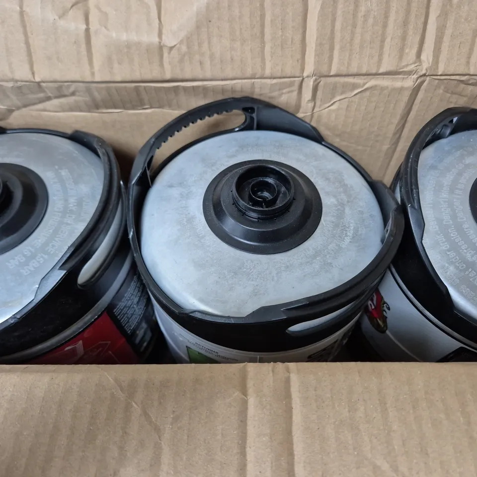 3  EMPTY BUDWEISER AND STELLA AND BREWDOG LARGER 6L KEGS	