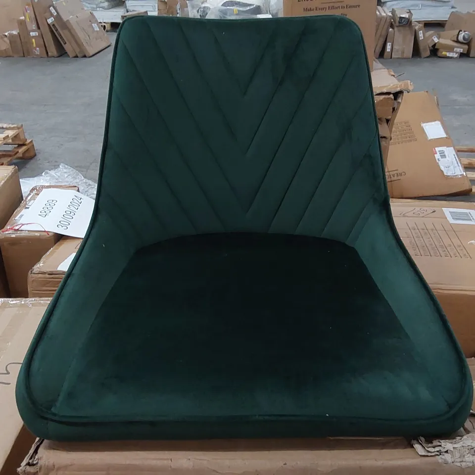 BOXED SET OF 2 DESIGNER GREEN VELVET UPHOLSTERED BAR STOOLS WITH BLACK METAL LEGS (1 BOX)