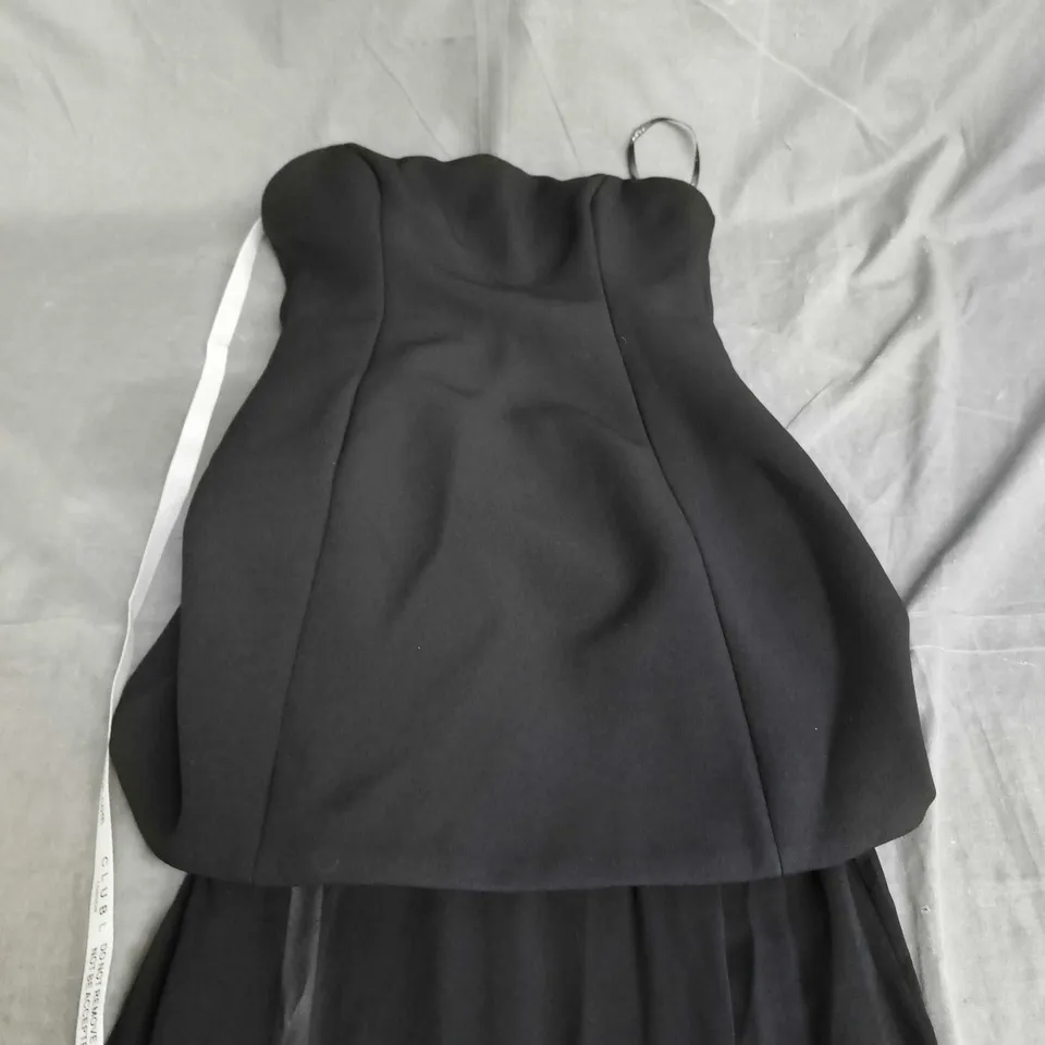 CLUB L LONDON BLACK HIGH-NECK MAXI DRESS WITH SHEER CAPE – UK 8