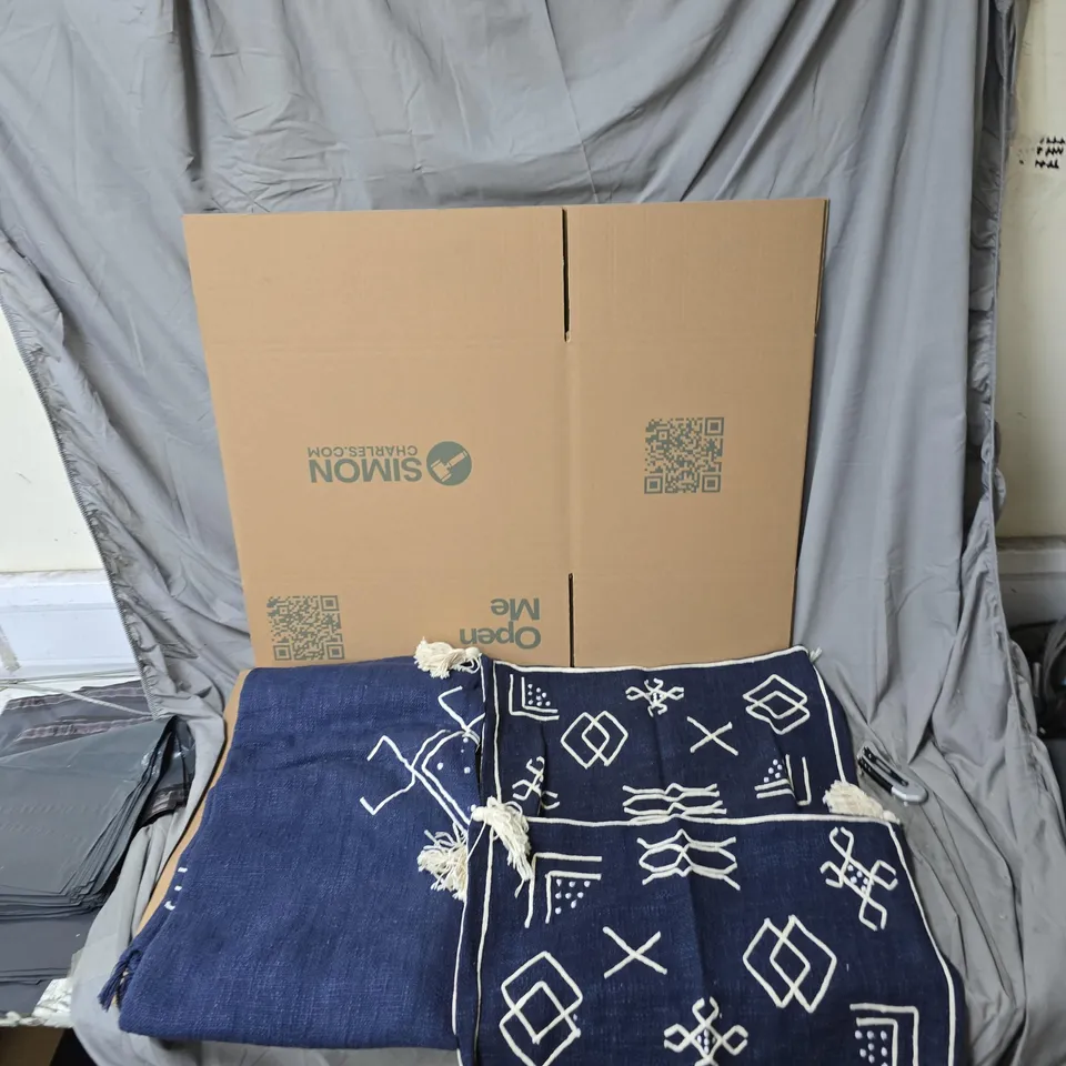 SERENITY NIGHTS LUXURY HANDLOOM EMBROIDERED THROW AND PILLOWCASES BLUE