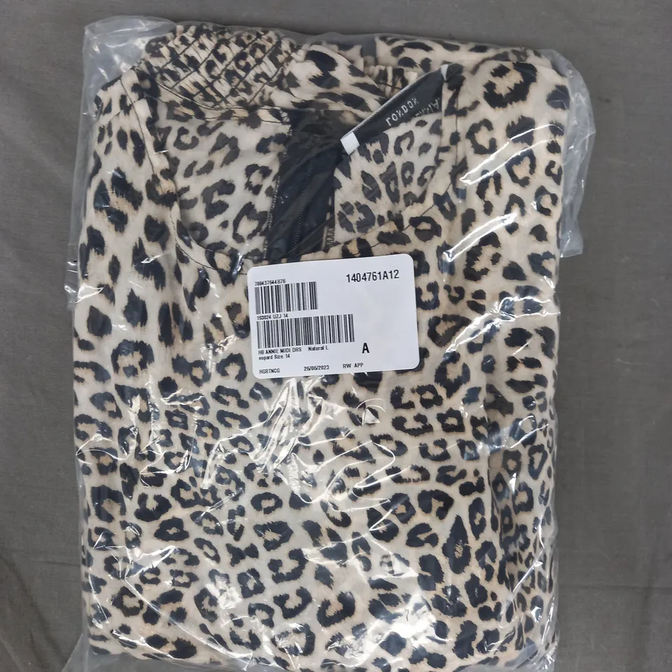 HELENE BERMAN ANNE MIDNI DRESS IN NATURAL LEOPARD PRINT SIZE 14