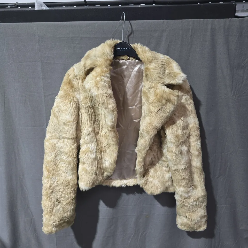  BAY WOMEN'S BEIGE FAUX FUR COAT – UK 8 