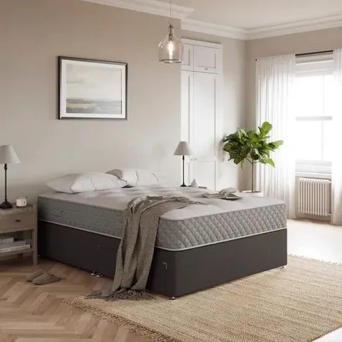 BAGGED FOGARTY LINEN DIVAN - 4FT SMALL DOUBLE, CHARCOAL GREY (2 ITEMS)