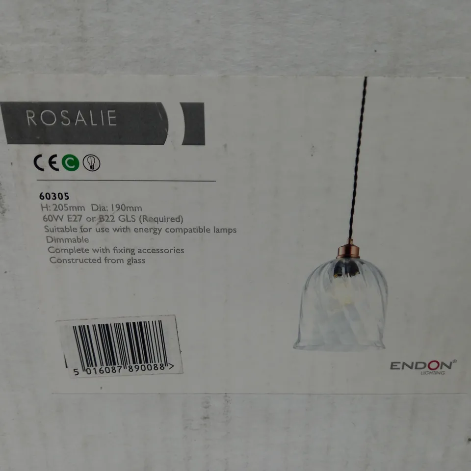 BOXED ENDON LIGHTING ROSALIE 19CM GLASS BELL PENDANT SHADE