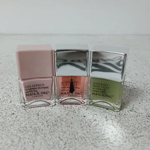 NAILS INC. GEL EFFECT NAIL POLISH TRIO (PINK, CORAL, BASE COAT) – 3 X BOTTLES