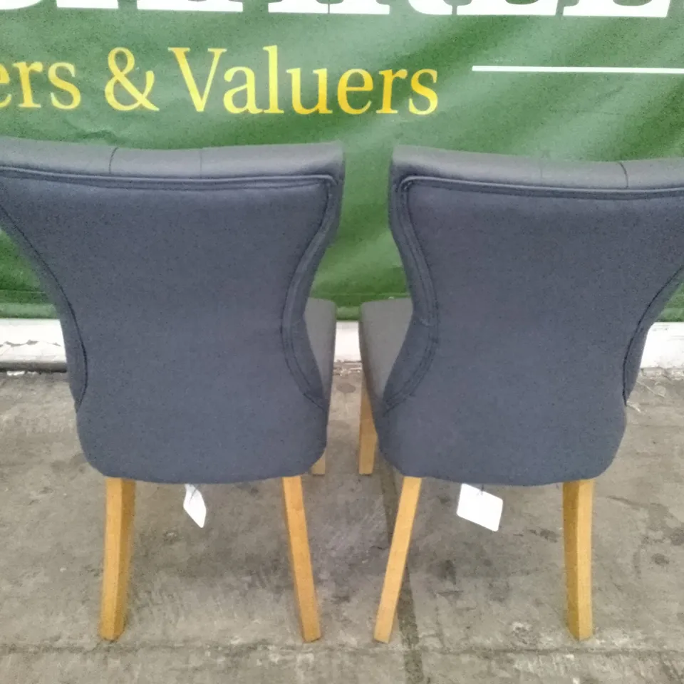 SET OF 2 NEW BEWLEY GREY LEATHER BUTTON BACK DINING CHAIR (OAK LEG)