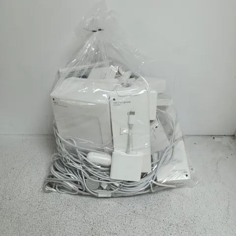 BAG CONTAINING ARE LARGE NUMBER OF APPLE PRODUCTS INCLUDING AIRPODS, WIRES, PLUGS ETC.