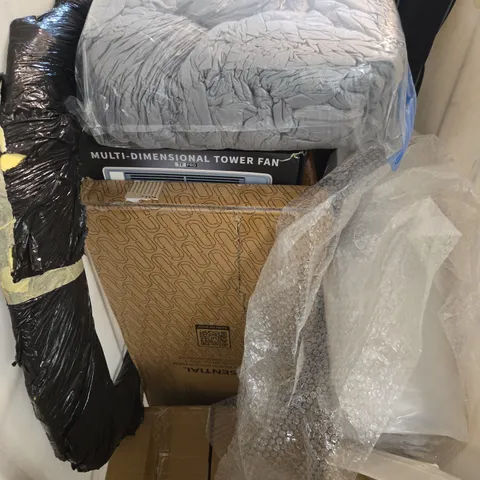 APPROXIMATELY 10 ASSORTED HOUSEHOLD PRODUCTS TO INCLUDE TV BENCH, TOWER FAN, MAILERS ETC