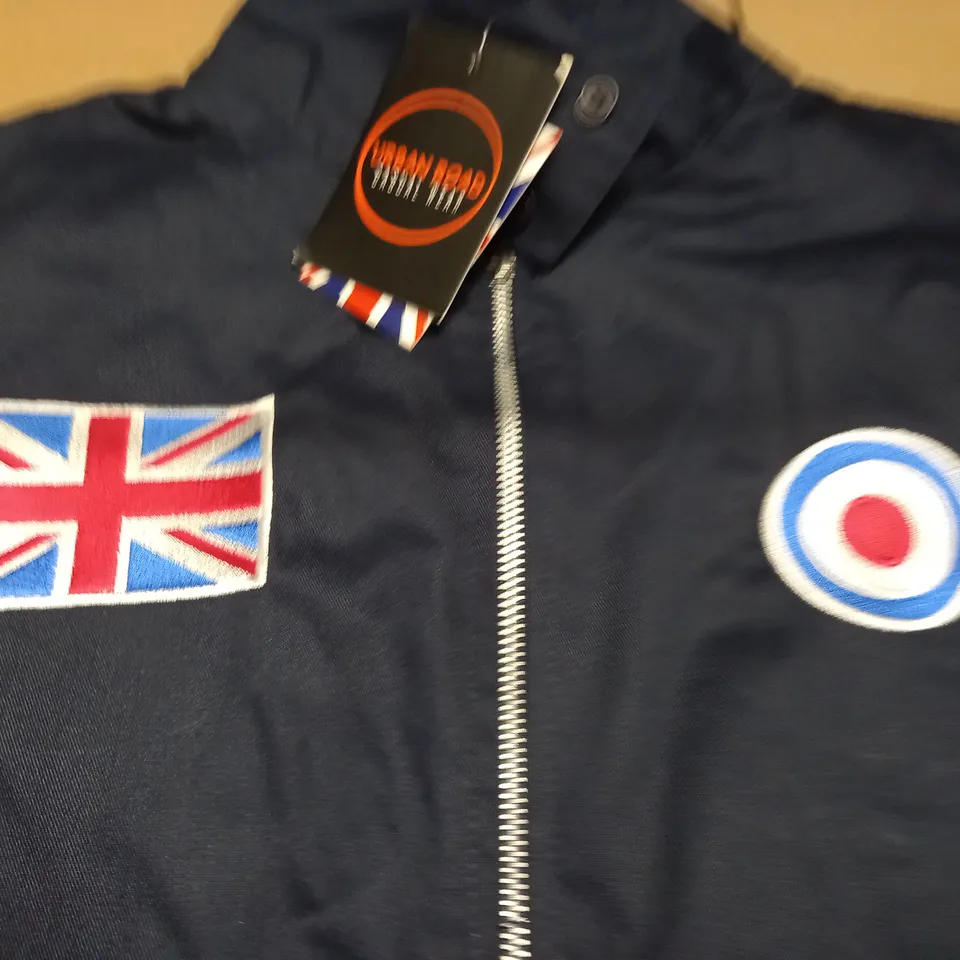 URBAN ROAD MENS HARRINGTON JACKET - NAVY BLUE SIZE L