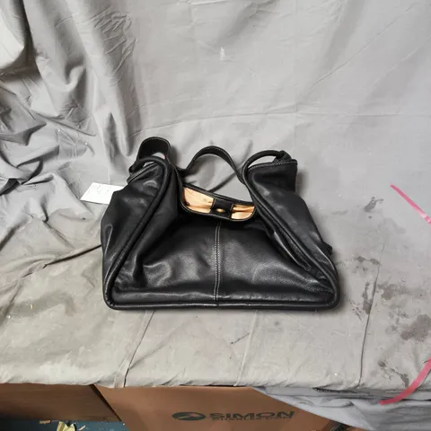 BLACK LEATHER HANDBAG WITH TOP HANDLES 