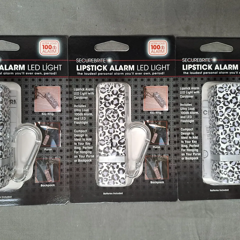 BOXED SECUREBRITE SET OF 3 LIPSTICK SAFETY ALARMS WITH FLASHLIGHT