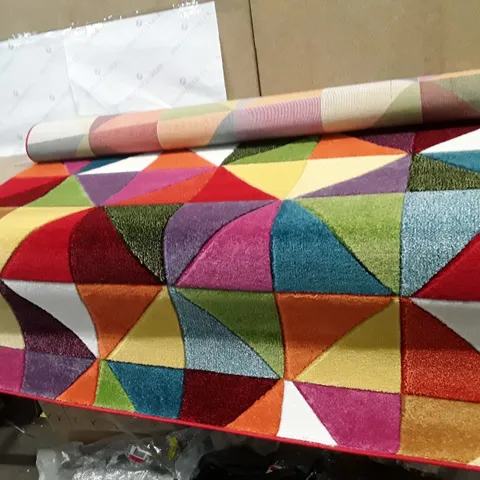 MULTI COLOUR HOOKED YELLOW/ORANGE/BLUE RUG 160×230CM