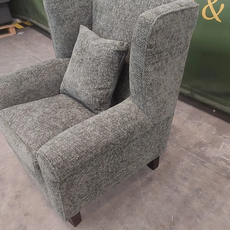 DENTON GRACE FABRIC UPHOLSTERED WING CHAIR - OLIVE