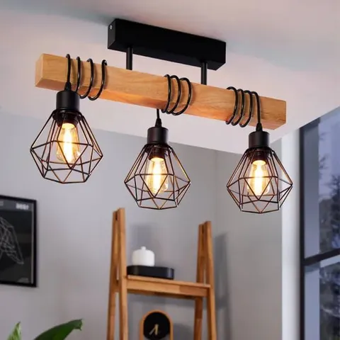 BOXED EGLO TOWNSHEND 3-LIGHT INDUSTRIAL SEMI FLUSH CEILING LIGHT