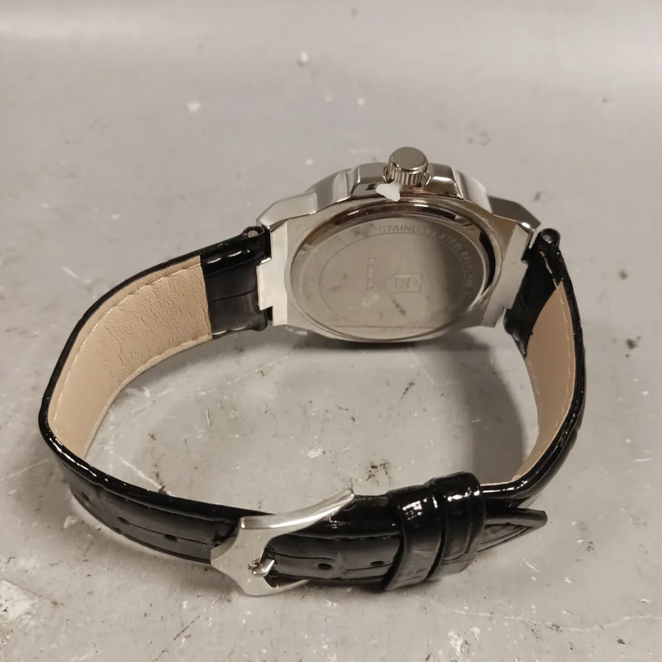 MENS FRANK SCHMIDT WATCH – TEXTURED DIAL WITH DATE – LEATHER STRAP- MODEL: FSL AMBASSADOR – 3ATM WATER RESISTANT