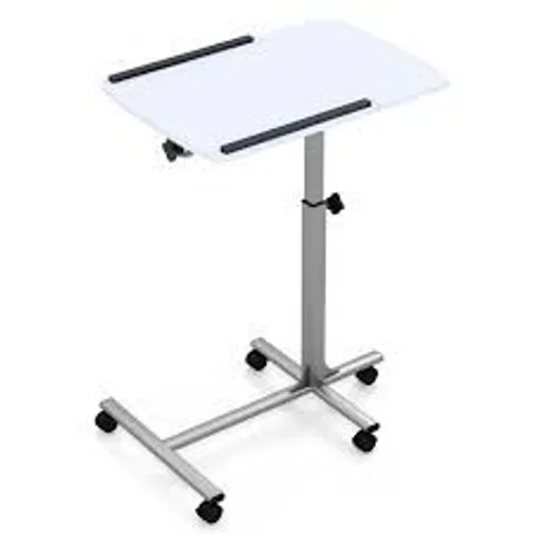 BOXED COSTWAY MOBILE LAPTOP STAND C SHAPED WITH LOCKABLE CASTERS AND TILTING TOP - WHITE