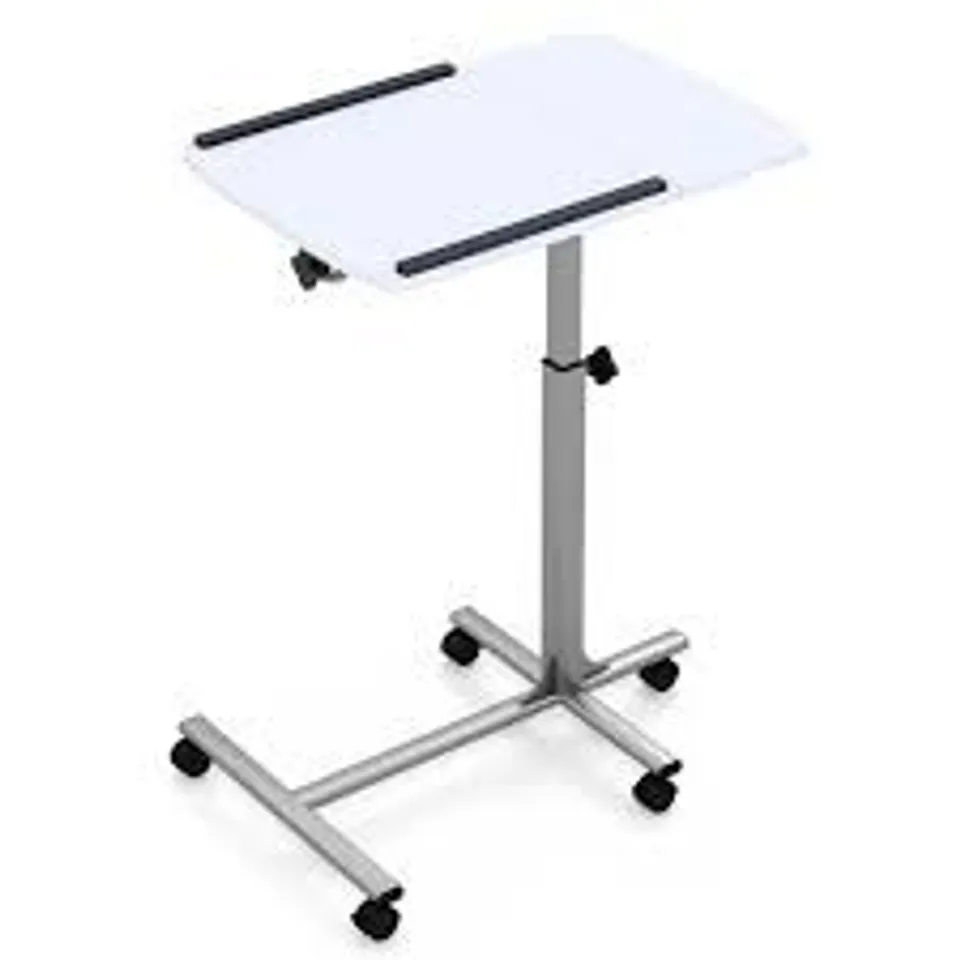 BOXED COSTWAY MOBILE LAPTOP STAND C SHAPED WITH LOCKABLE CASTERS AND TILTING TOP - WHITE