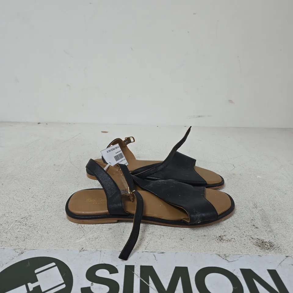RUTH LANGFORD WOMEN'S BLACK LEATHER SANDALS WITH BUCKLED ANKLE STRAP EU SIZE 41