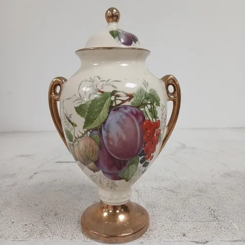 VINTAGE KLM STAFFORDSHIRE LIDDED URN VASE "ORCHARD FRUITS" PATTERN