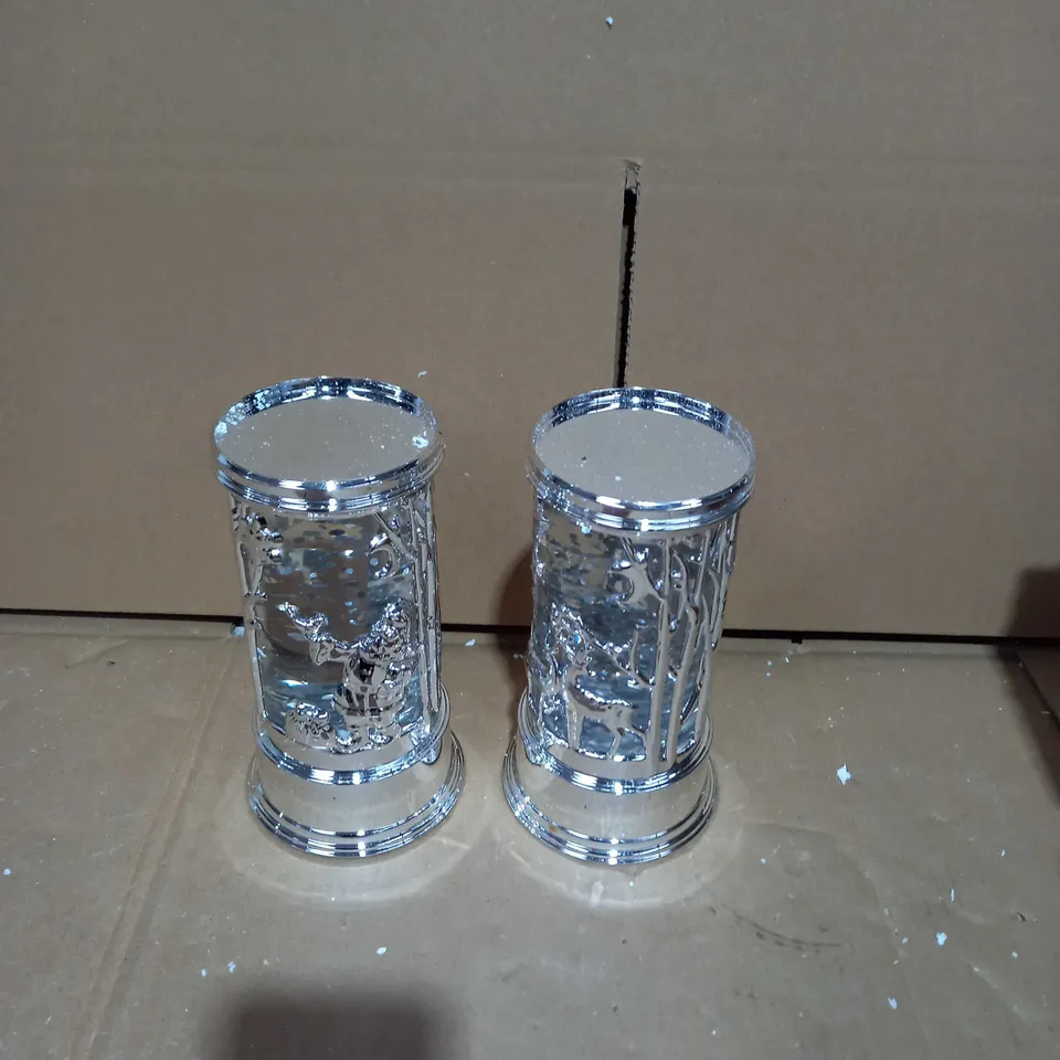 HOME REFLECTIONS SET OF 2 PRELIT SWIRLING GLITTER SCENIC PILLARS - SILVER