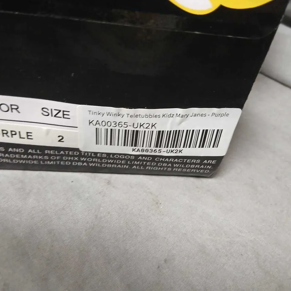 TELETUBBIES X KOI KIDZ TINKY WINKY PURPLE PATENT MARY JANE SHOES, UK SIZE 1