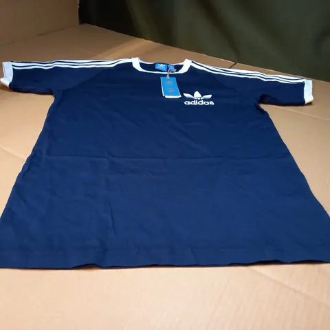 ADIDAS NAVY/WHITE LOGO DETAILED FITNESS TEE - LARGE