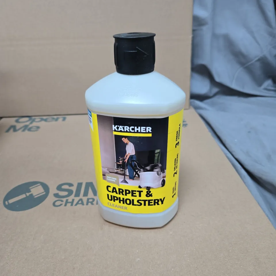 TOTE OF APPROXIMATELY 10 ASSORTED LIQUIDS TO INCLUDE: KARCHER CARPET AND UPHOLSTERY CLEANER