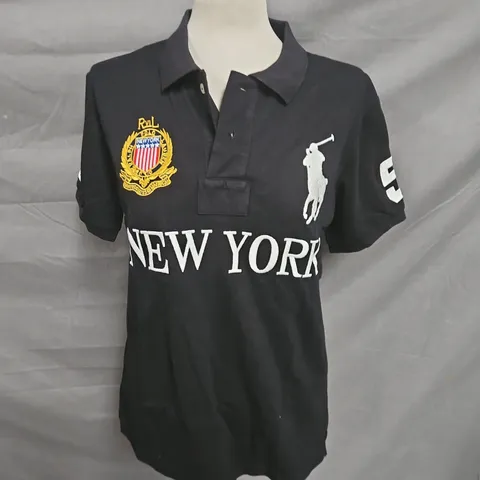 RALPH LAUREN SLIM FIT EMBROIDERED POLO SHIRT IN BLACK SIZE L